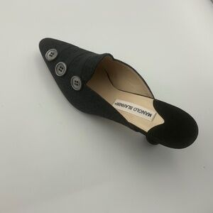 MANOLO BLAHNIK EMBELLISHED FLANNEL MULES